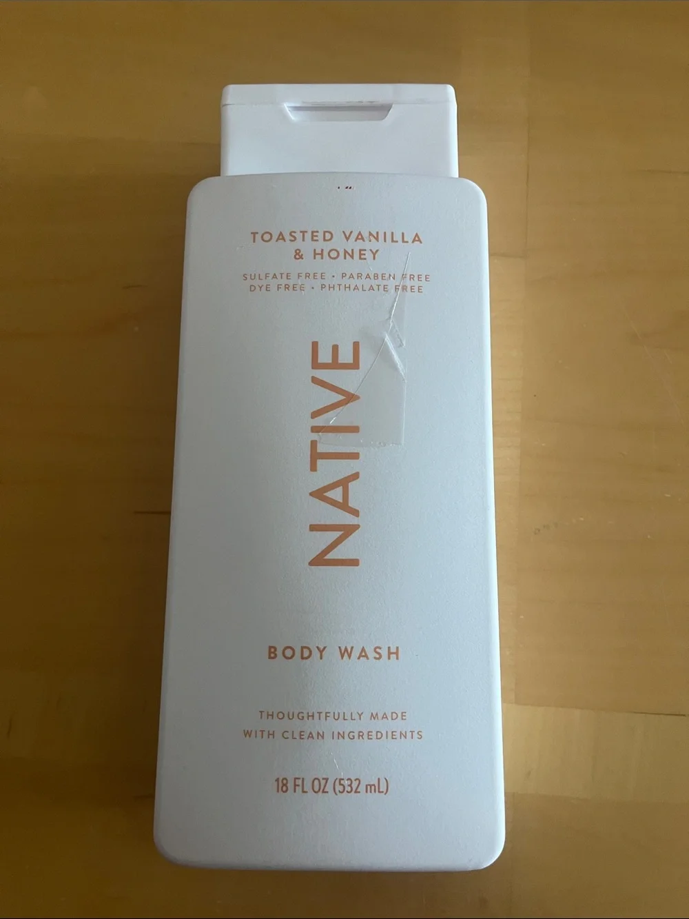 Native Toasted Vanilla & Honey Body Wash - White with Peach Text